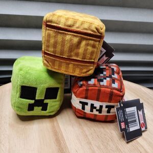 Minecraft Plush Cube Set of 3 – Creeper, TNT, Hay Bale – Mojang – Multicolor